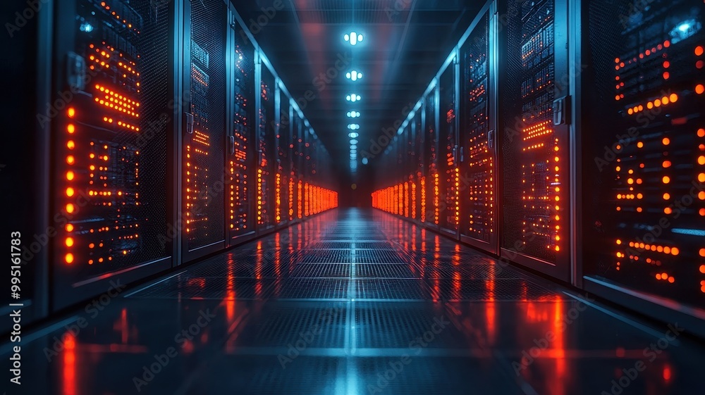 Futuristic Data Center with AI Technology and Security Futuristic Data Center with AI Technology and Security