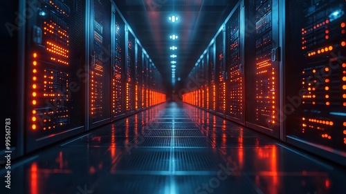 Futuristic Data Center with AI Technology and Security