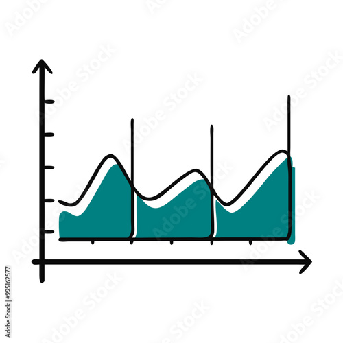 Line graph with fluctuating trend, teal and black, data analysis illustration