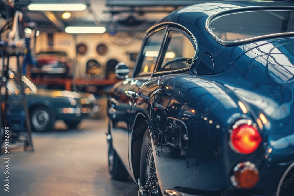 Obraz premium Car In The Shop. Car Maintenance and Repair Service in a Mechanic Shop