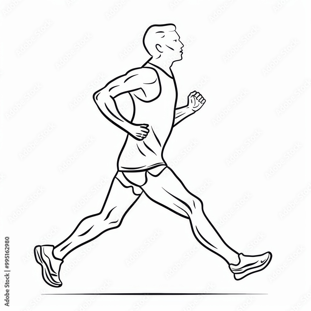 Outline Drawing of a Man Running in Athletic Gear Outline Drawing of a Man Running in Athletic Gear