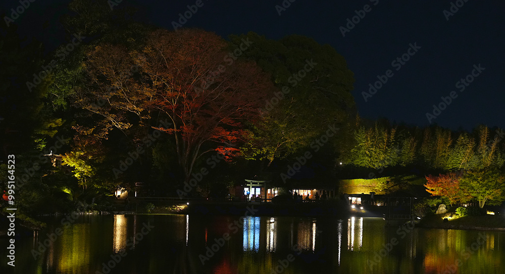 Night atmosphere in Korakuen Garden Okayama Prefecture Japan.
