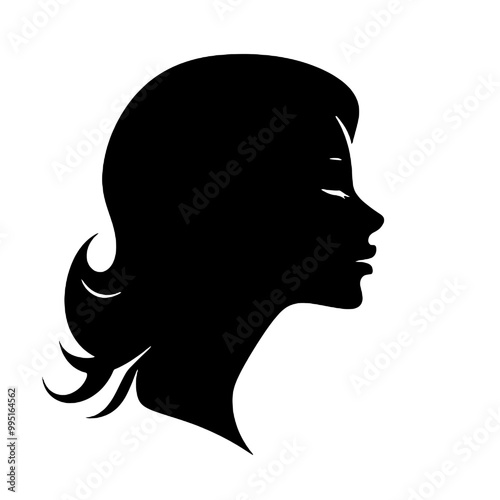 Stylized Woman Headshot Silhouette – Vector Illustration, Transparent Background for Design Projects