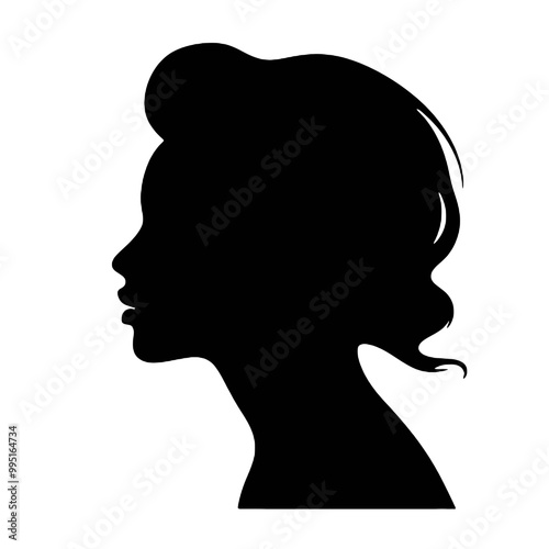 Elegant Woman Headshot Silhouette – Vector Art with Transparent Background, Ideal for Logos