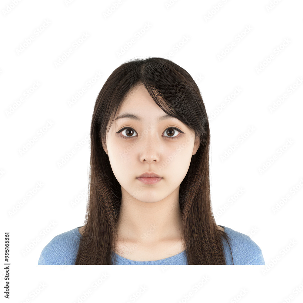 Young Woman with Straight Black Hair Looking at the Camera Young Woman with Straight Black Hair Looking at the Camera