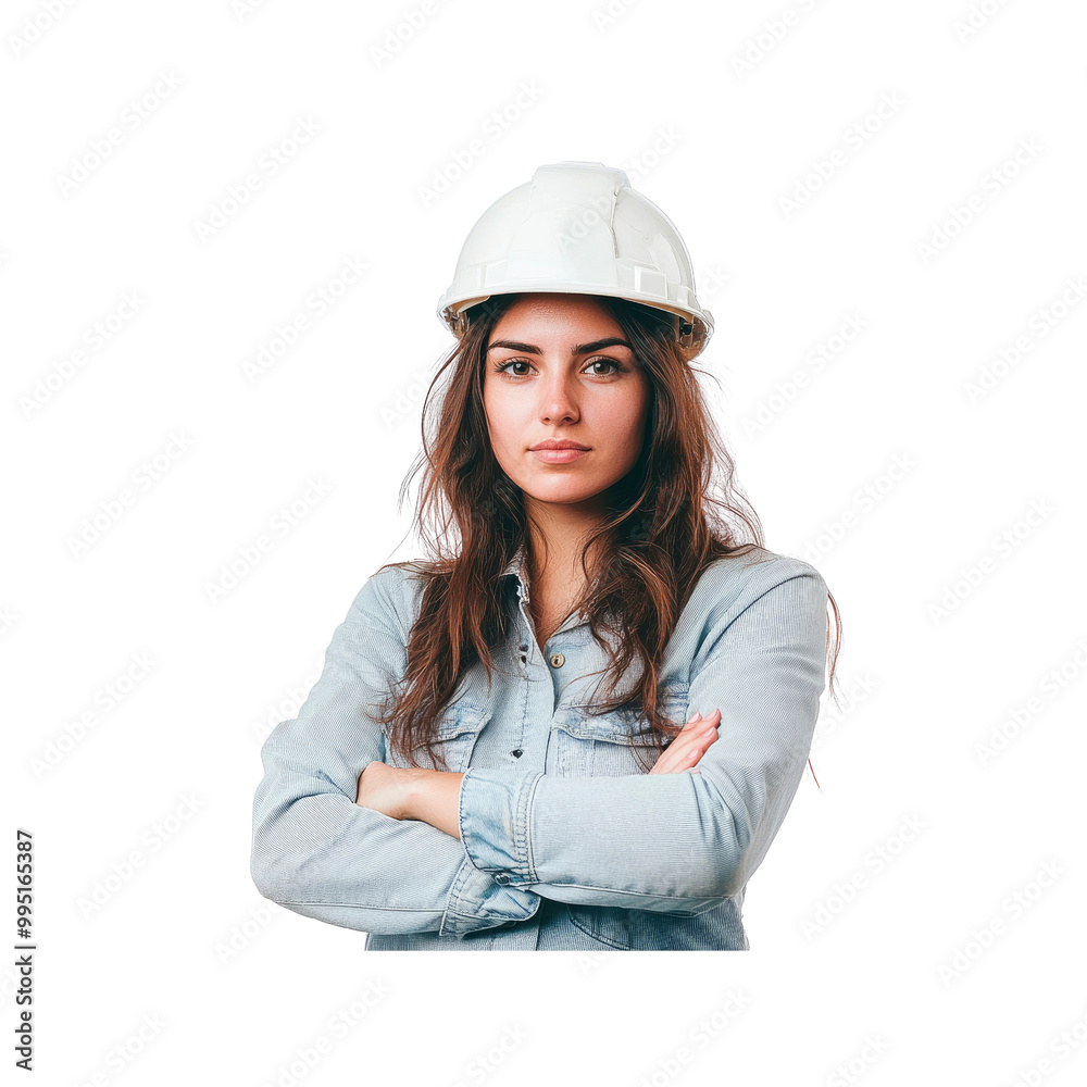 Confident Female Construction Worker in Hard Hat