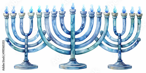 Seamless Pattern of Recycled Glass Hanukkah Menorahs - Eco-Friendly Watercolor Tiles for Sustainable Design photo