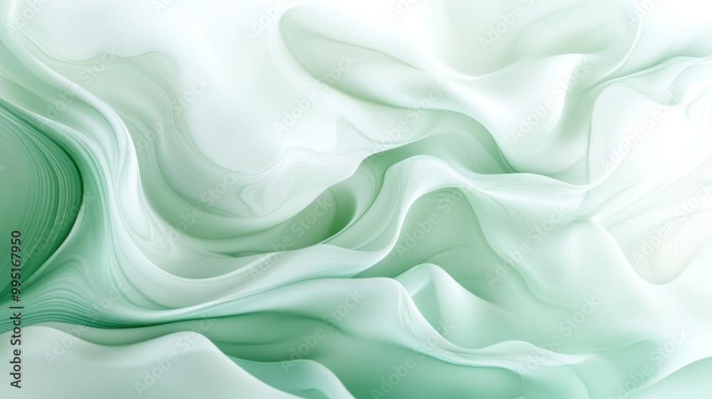Soft, flowing abstract design in green and white, evoking calm and tranquility. Soft, flowing abstract design in green and white, evoking calm and tranquility.