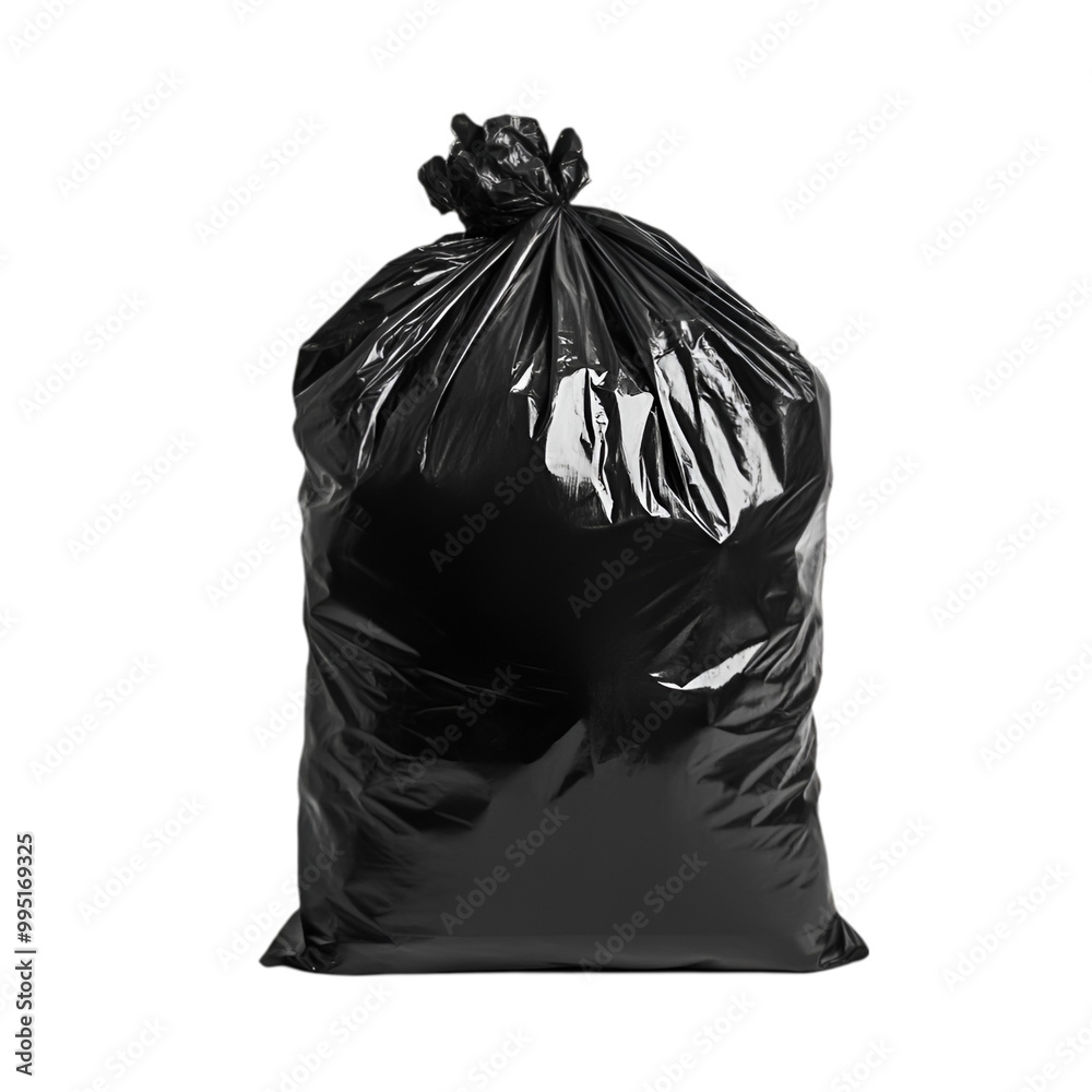 Black garbage bags stack or Waste plastic bags PNG cutout isolated on white and transparent background. Black garbage bags stack or Waste plastic bags PNG cutout isolated on white and transparent background.