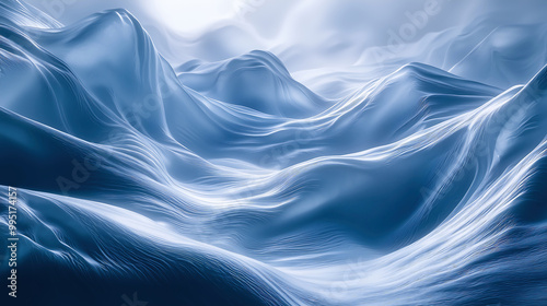 Abstract Blue Waves or Ice Formations with Flowing Patterns