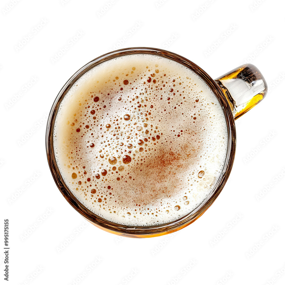 Top view of a beer mug with foam, isolated on transparent cutout background Top view of a beer mug with foam, isolated on transparent cutout background