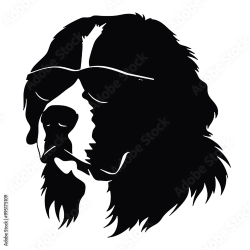 Bernese Mountain Dog with Retro Sunglasses Silhouette Vector Illustration Transparent Background