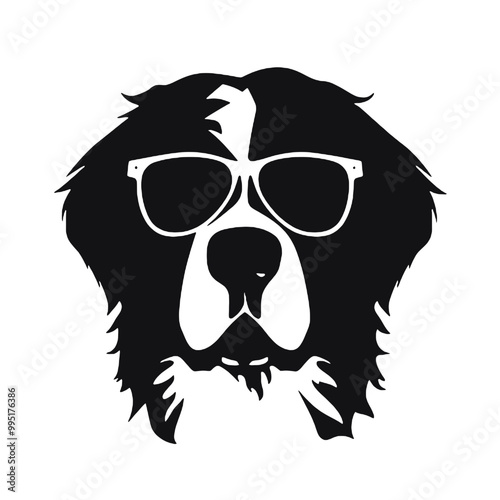 Bernese Mountain Dog in Stylish Sunglasses Silhouette Vector Illustration Transparent Background