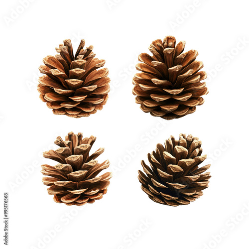 Four Pine Cones Isolated on White Background