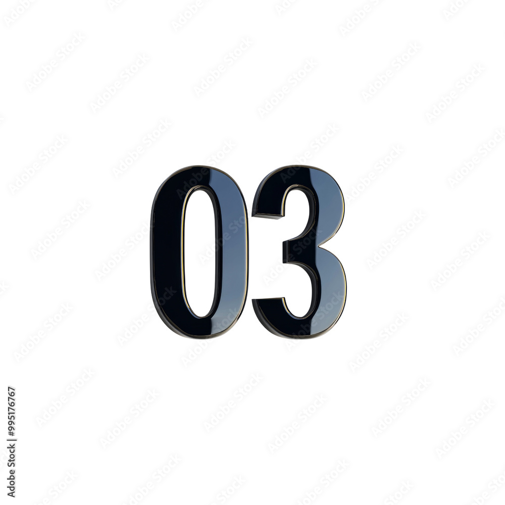 3D Number Three - Black and Gold