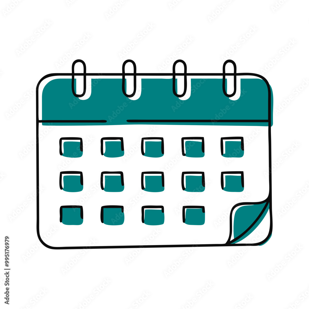 Calendar icon illustration, teal and white, scheduling and date planning concept Calendar icon illustration, teal and white, scheduling and date planning concept