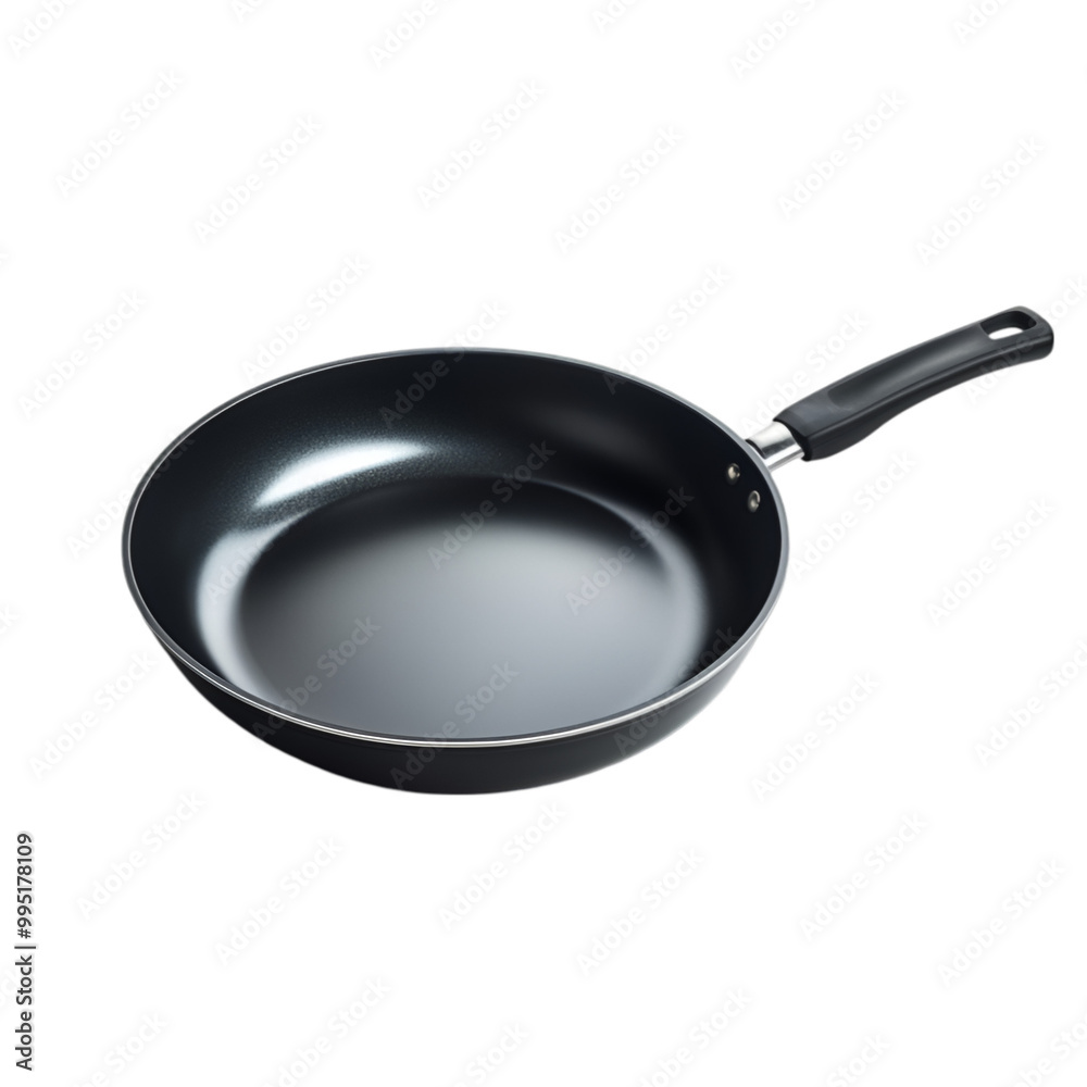 Black frying pan on white and transparent background. PNG cutout. Black frying pan on white and transparent background. PNG cutout.