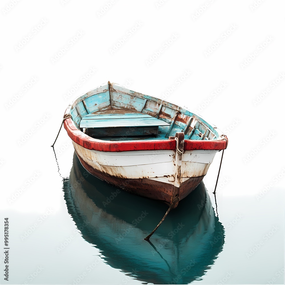 Small Fishing Boat Anchored by a Peaceful Shore Small Fishing Boat Anchored by a Peaceful Shore