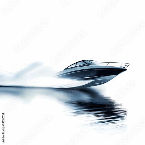 Speeding Motorboat Racing Through Clear Water