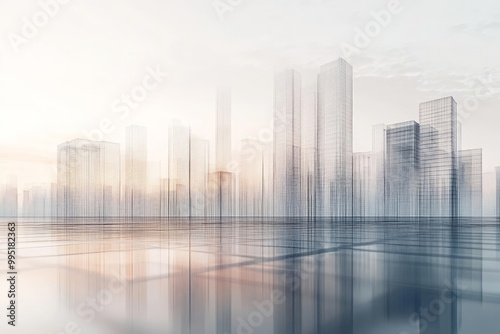 Urban scene, modern cityscapes, minimalist linear art, abstract lines, unique visual blend