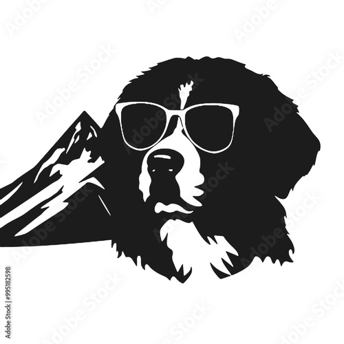 Bernese Mountain Dog in Sunglasses Silhouette – Vector Illustration on Transparent Background