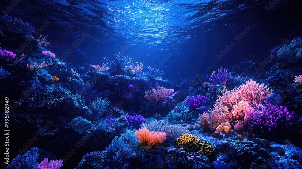 Obraz premium A giant underwater reef illuminated by bioluminescent corals