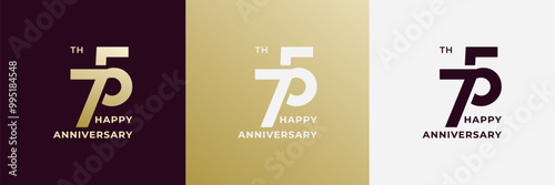 Logo 75th, 75 years anniversary, Creative design for celebration, birthday, greeting and invitation. Editable file