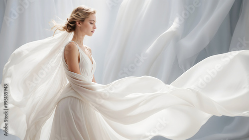 A woman in a flowing white dress