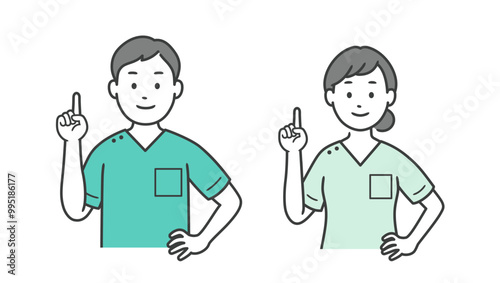 指差しをする歯科医男女の上半身イラスト