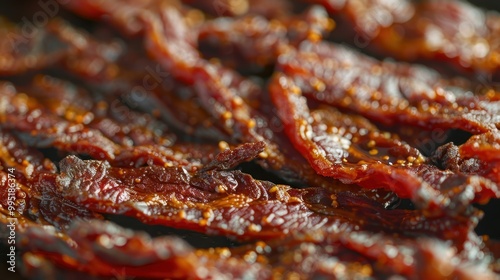 Jerky: These thin strips of dried beef are packed with protein and seasoned in flavors like teriyaki or barbecue, making them ideal for savory snacking. 