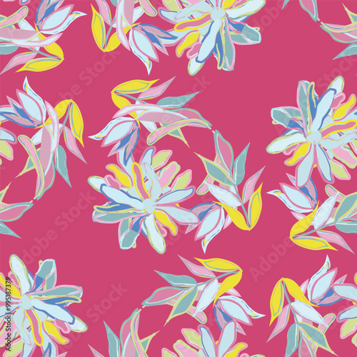 Floral brush strokes seamless pattern design for fashion textiles, graphics, backgrounds and crafts