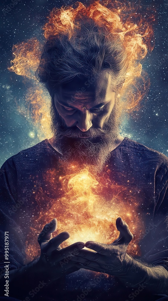 Brahma depicted in abstract form, cosmic energy radiating from his body, symbolizing the power of creation Brahma depicted in abstract form, cosmic energy radiating from his body, symbolizing the power of creation