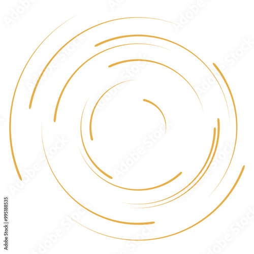 Cyclical circle, helix, volute element màu vàng. Concentric shape with rotation, centrifuge, gyration effect. Twist, swirl vector illustration
