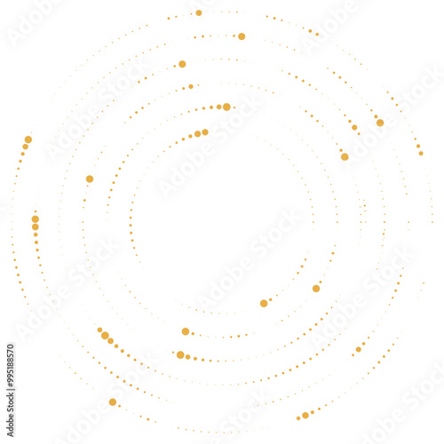 Cyclical circle, helix, volute element màu vàng. Concentric shape with rotation, centrifuge, gyration effect. Twist, swirl vector illustration
