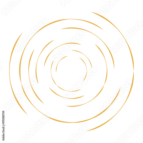 Cyclical circle, helix, volute element màu vàng. Concentric shape with rotation, centrifuge, gyration effect. Twist, swirl vector illustration
