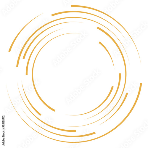 Cyclical circle, helix, volute element màu vàng. Concentric shape with rotation, centrifuge, gyration effect. Twist, swirl vector illustration
