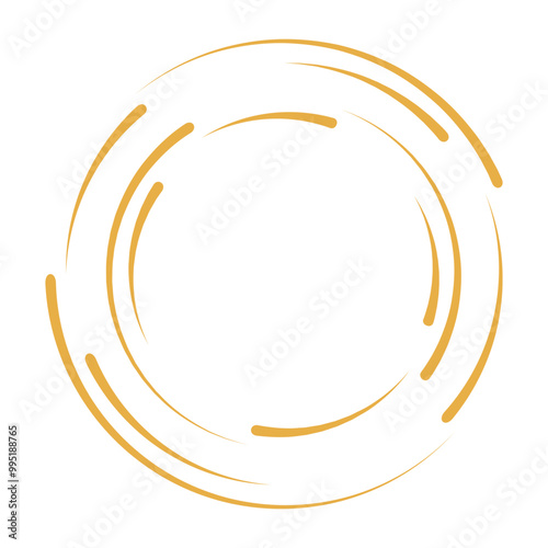 Cyclical circle, helix, volute element màu vàng. Concentric shape with rotation, centrifuge, gyration effect. Twist, swirl vector illustration
