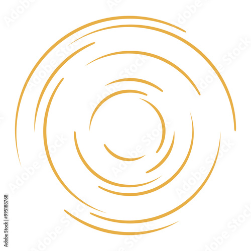 Cyclical circle, helix, volute element màu vàng. Concentric shape with rotation, centrifuge, gyration effect. Twist, swirl vector illustration
