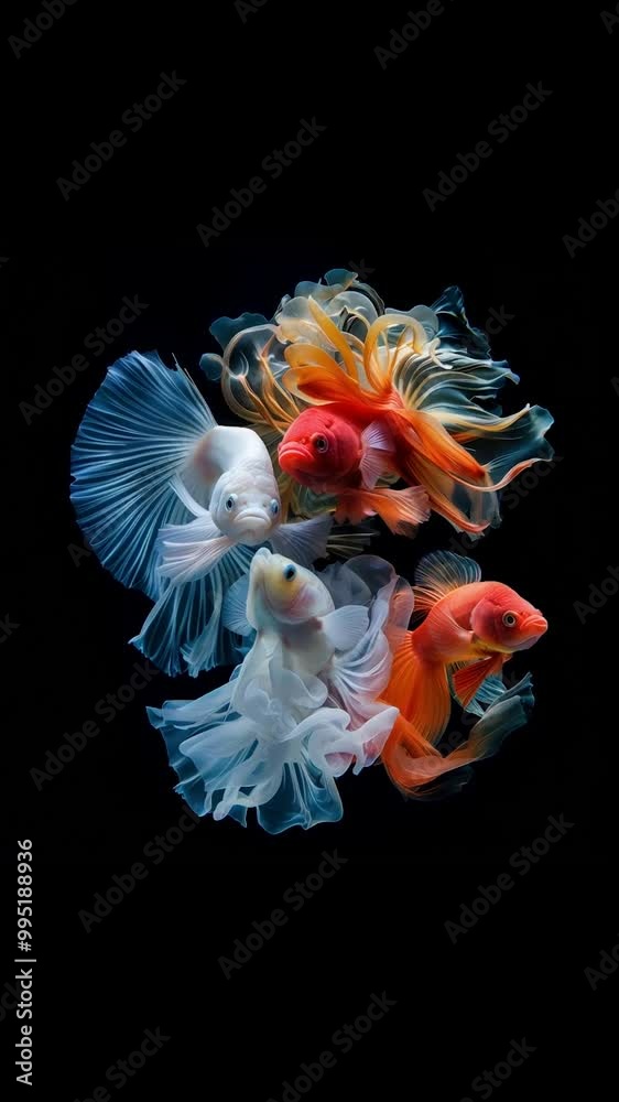letters Ai transform into fishes in dark aquarium