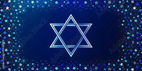 Elegant Flat Navy Blue Background with Holographic Star of David Accents for Modern Festive Designs - Ample Copy Space in Minimalist Style photo