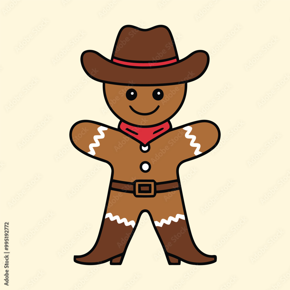 Cowboy Gingerbread Man Cookie in Western Outfit Illustration Cowboy Gingerbread Man Cookie in Western Outfit Illustration