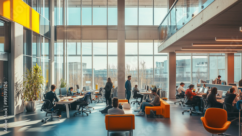 A sleek modern office space with large windows ergonomi. photo