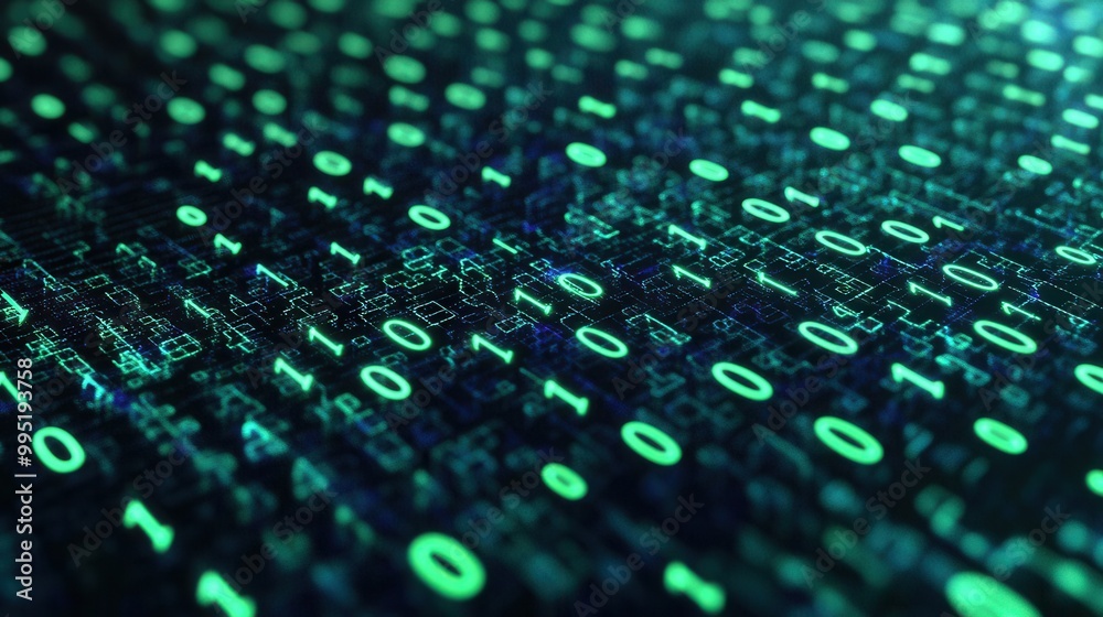 binary code (0s and 1s) running across the image. binary code (0s and 1s) running across the image.