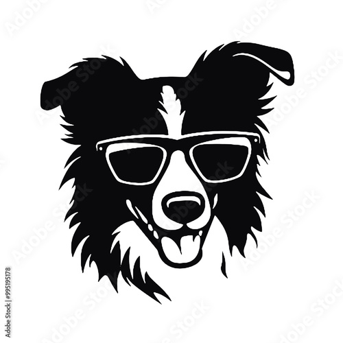 Funny dog with glasses silhouette vector illustration transparent background