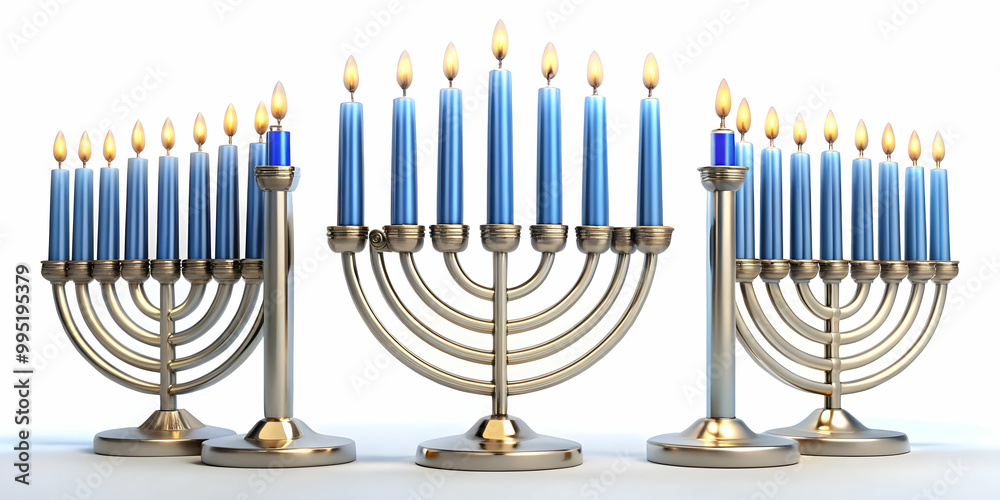 3D Isolated Hanukkah Candles in Reusable Holders on White Background - Sustainable Infographic Concept for Hanukkah Traditions 3D Isolated Hanukkah Candles in Reusable Holders on White Background - Sustainable Infographic Concept for Hanukkah Traditions
