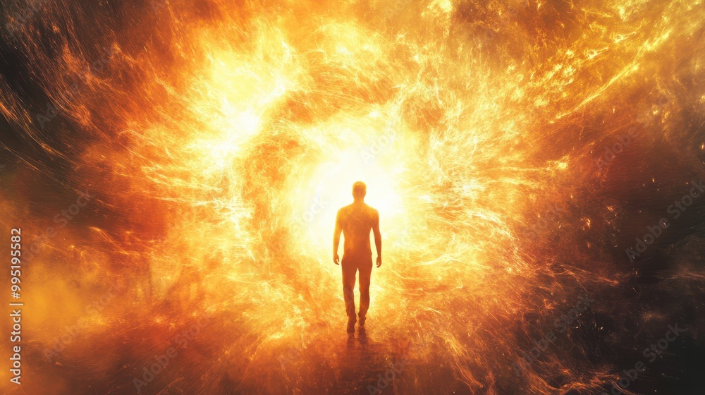 A surreal image of a figure surrounded by a glowing, pulsating aura, illustrating the presence of powerful life force energy and spiritual vitality. A surreal image of a figure surrounded by a glowing, pulsating aura, illustrating the presence of powerful life force energy and spiritual vitality.