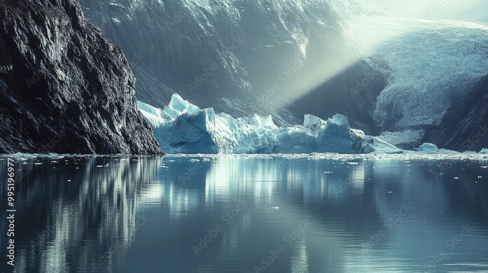 Naklejka premium A majestic glacier reflecting the sunlight in a pristine fjord