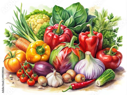 A lively watercolor illustration showcasing fresh vegetables, ideal for culinary and health-focused themes, celebrating