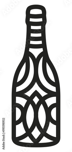 Forme décorative de bouteille de vin pétillant, ornement pour amateur de champagne et de fête, vecteur pour découpe laser ou création graphique élégante