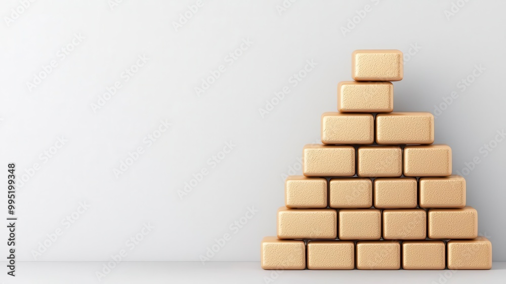 A minimalist pyramid structure made of wooden blocks against a plain background, highlighting simplicity and balance. A minimalist pyramid structure made of wooden blocks against a plain background, highlighting simplicity and balance.